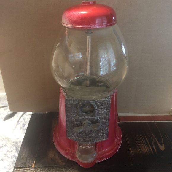 Vintage Houstons 9" Gumball Machine Red With Glass Globe Candy Patina - Picture 1 of 4